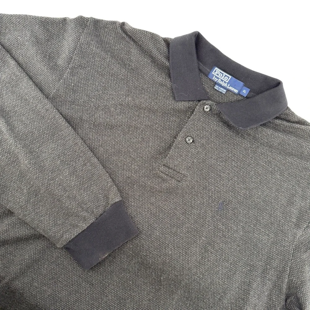 Polo Ralph Lauren Mens Long‎ Sleeve Polo Shirt Gray Textured Knit Size XL